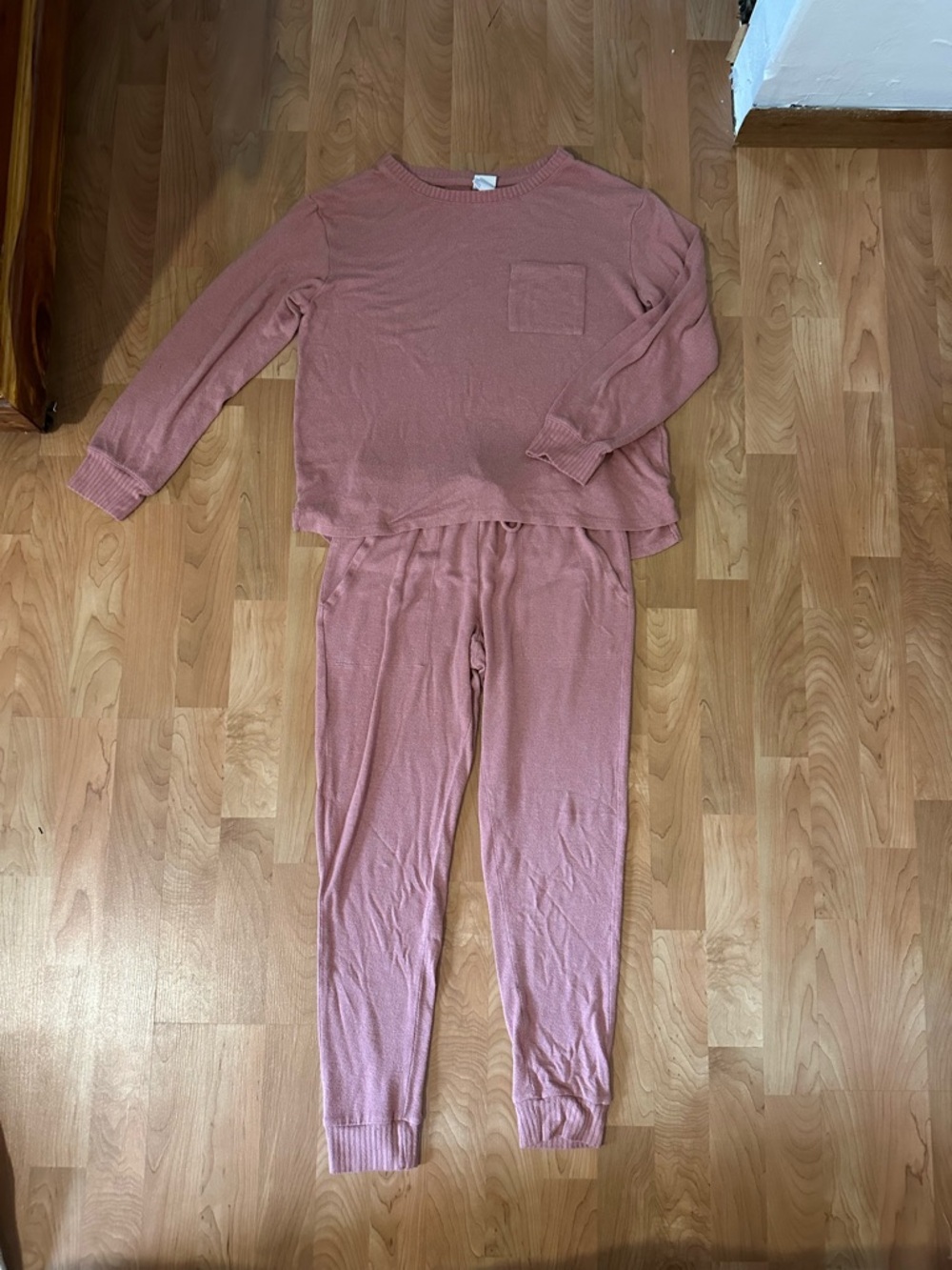 stars above Ribbed Long-Sleeve Pajama Set in Dusty Rose